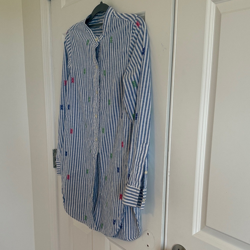 GAP Size XS Linen Cotton Blend Colorful Embroidered Blue Striped Tunic - Picture 6 of 8